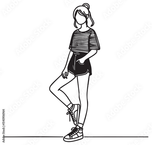 Fashion illustration. Model, girl in short shorts, summer, abstract, tenageer