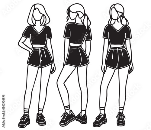Fashion illustration. Model, girl in short shorts, summer, abstract, tenageer
