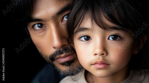 Man and child sharing a tender moment, highlighting their bond and connection in a warm, intimate setting photo