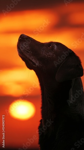 Dog Enjoying a Sunset With Warm Colors and Serene Atmosphere.