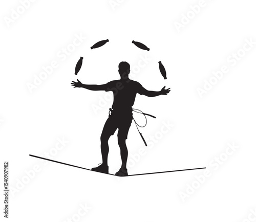 Slackliner Silhouette Vector | Rope Balancing Between Trees | Highline Sport T-shirt Design