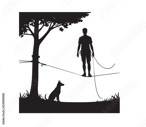 Slackliner Silhouette Vector | Rope Balancing Between Trees | Highline Sport T-shirt Design