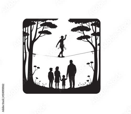 Slackliner Silhouette Vector | Rope Balancing Between Trees | Highline Sport T-shirt Design