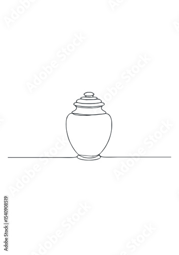 Simple One-Line Drawing of a Funeral Urn on Light Background Representing Memorial, Cremation, and Mourning in Minimalist Art Style