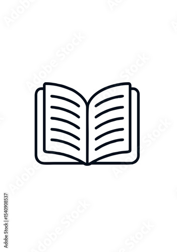 Simple Open Book Icon in Line Art Style on Light Background for Education, Reading, and Library Concepts in Minimal UI Design