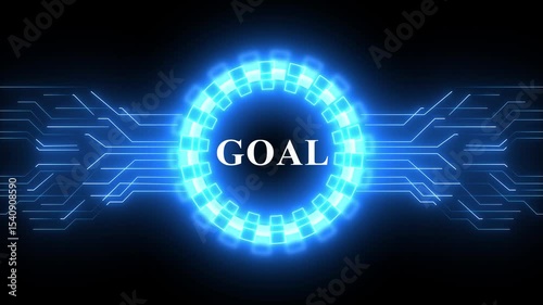 Goal text font with neon light. Goal Neon Text advertisement promo animation video with tech background .