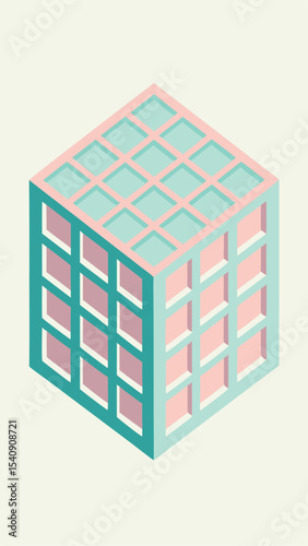 Isometric cube graphic illustration in pastel colors with transparency for versatile design
