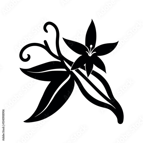 Vanilla Bean Pods with Flowers Silhouette Art