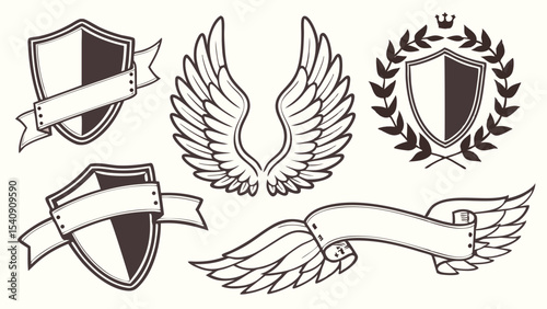 Heraldry Design Elements AI-Generated Shields, Wings, and Banners for Logos