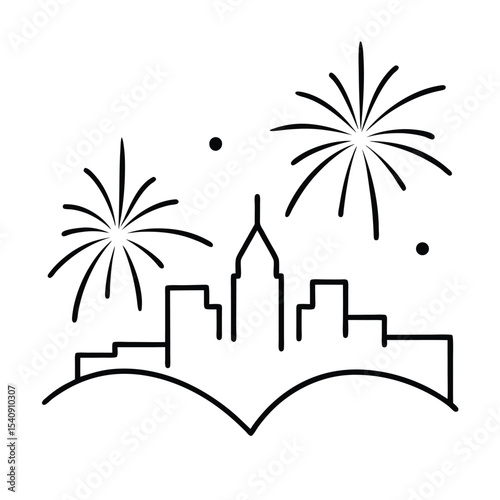 Vibrant fireworks display over a stunning city skyline at night