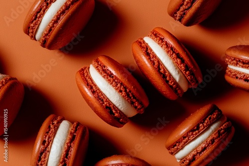 Red Velvet Macarons in a Neat Arrangement on a White Surface for Dessert Lovers.