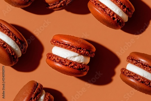 Delicious Chocolate Macarons With Creamy Filling Arranged on a Warm Background