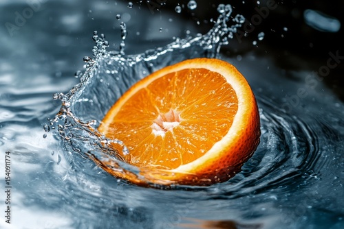 Slices of Orange Create Splash Effect in Clear Water at Bright Studio Setting.