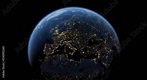 Fototapeta Naklejka Na Ścianę i Meble -  Earth from space europe at night city lights view globe world planet continent countries landscape