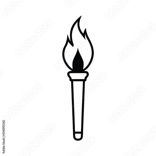 Detailed vector illustration of a lit torch with a realistic flame