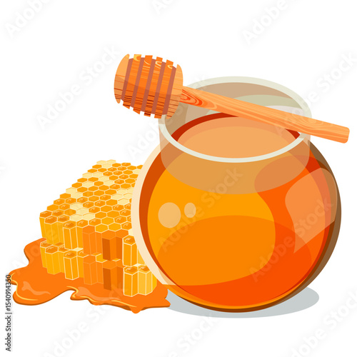 honey in combs and in a jar without background