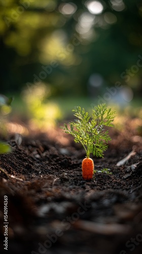Carrot Sprouting in Soil Under Warm Sunlight in a Garden During Late Afternoon