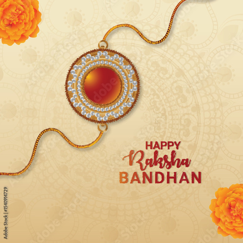 Happy raksha bandhan indian festival celebration card with brother and sister vector illustration