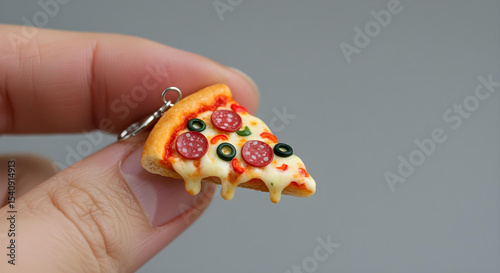 Miniature pepperoni pizza on fingertip humorously illustrating low carb portion control for ultra processed foods