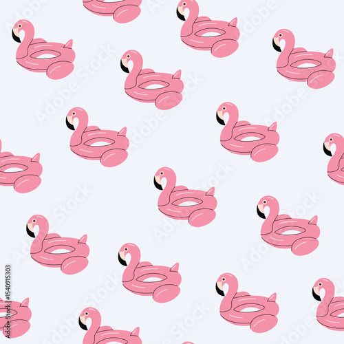 Seamless pattern with pink inflatable flamingo floats. Cute summer background in flat style. Vector illustration.