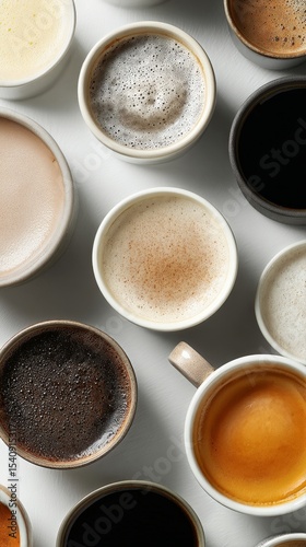 Variety of Coffee Cups Arranged on a Table Showcasing Diverse Beverages in a ...