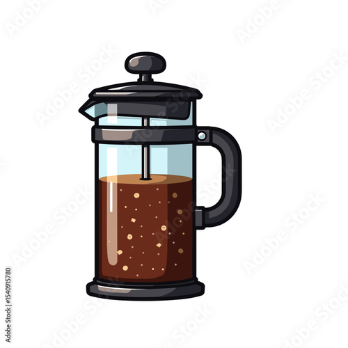 French press coffee maker with brewed coffee