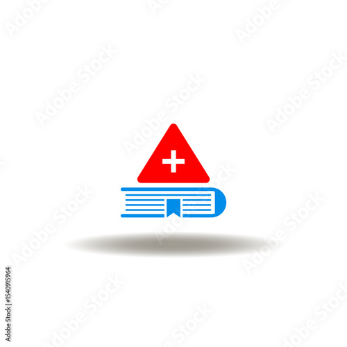 Vector illustration of book with attention sign. ADR Adverse Drug Reaction Medical Symbol. Icon of side effects handbook.