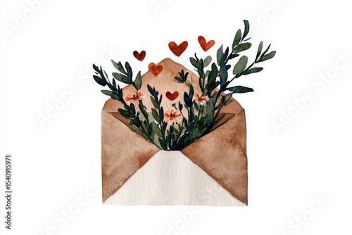 Colorful Floral Envelope With Hearts, Expressing Love and Affection in a Crea...