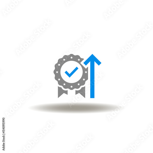 Vector illustration of seal with check mark and arrow up. Symbol of quality control.