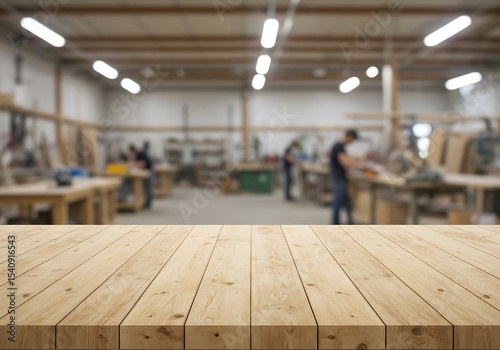 Woodworking shop background with wooden table for product display and mockup template design 100 characters