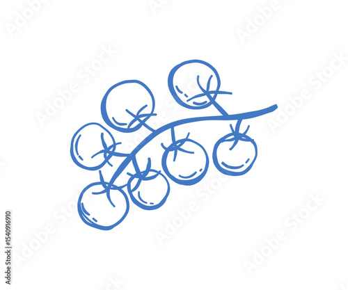 Minimalistic hand-drawn illustration of a cherry tomato branch, with a Mediterranean rustic touch. Great for culinary, organic food, or eco-friendly branding