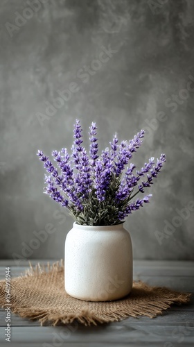 Lavender Plant in a Light Pot Against a Textured Background Showcasing Vibran...