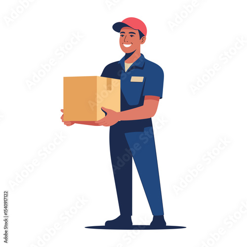Delivery man holding box parcel wearing uniform