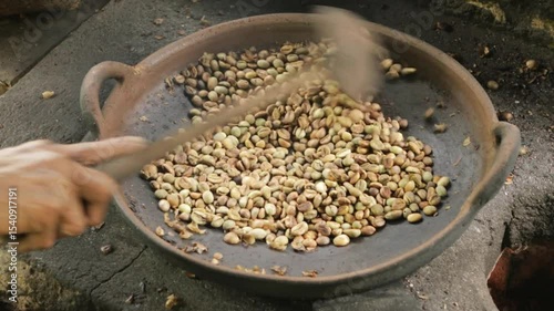 Traditional Coffee Bean Roasting in Clay Pan