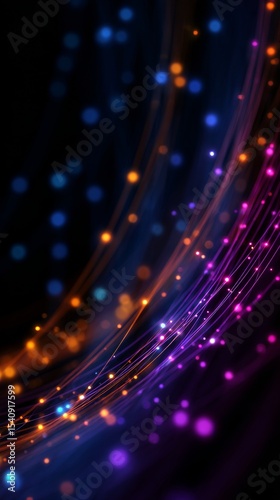 Abstract Colorful Light Design With Flowing Lines and Glowing Dots in Dark Ba...