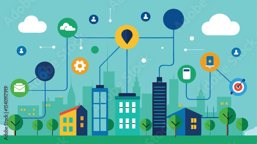 Smart city connected network illustrating modern digital technology and communication