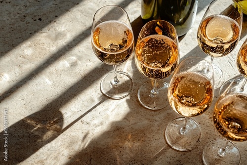Sparkling Wine Served in Elegant Glasses During Afternoon Gathering With Natu...
