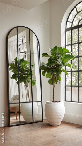 Stylish Interior Showcasing a Glass Door and Potted Plant in a Bright Living ...