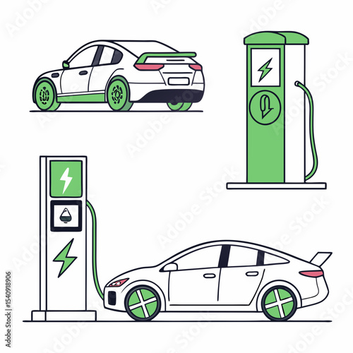 Electric Car Vector Icon Set