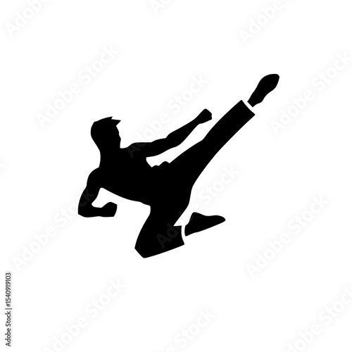 Minimalist Flying Kick Silhouette – Black SVG Clipart Icon