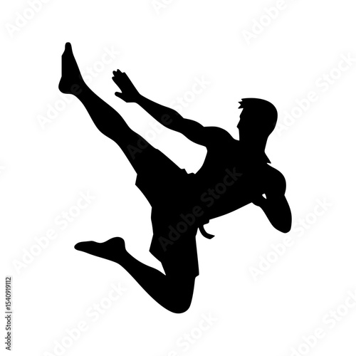 Minimalist Flying Kick Silhouette – Black SVG Clipart Icon