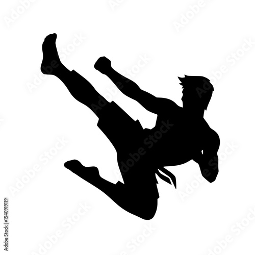Minimalist Flying Kick Silhouette – Black SVG Clipart Icon