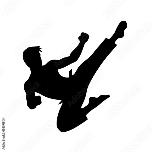 Minimalist Flying Kick Silhouette – Black SVG Clipart Icon