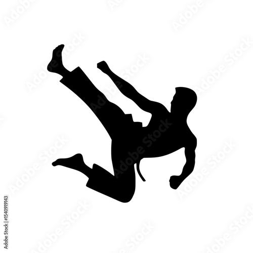 Minimalist Flying Kick Silhouette – Black SVG Clipart Icon