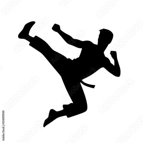 Minimalist Flying Kick Silhouette – Black SVG Clipart Icon