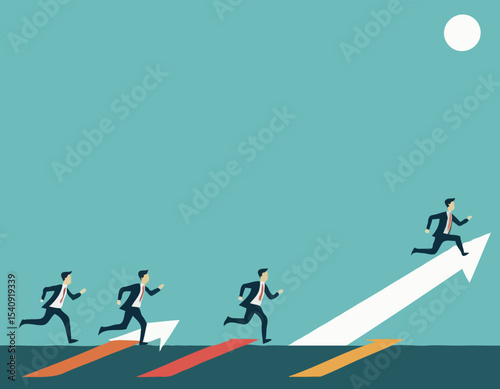 Career decision, choosing direction choices for future opportunity, different path to success, decide or progress options for career growth concept, businessman running to different arrow pathway.