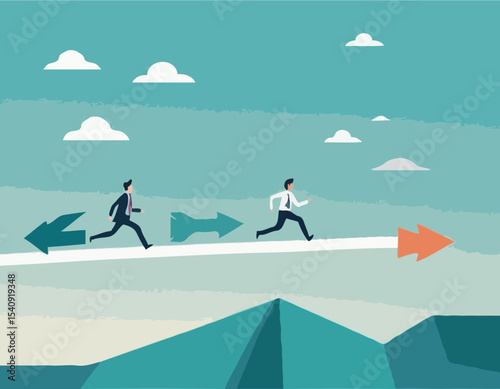 Career decision, choosing direction choices for future opportunity, different path to success, decide or progress options for career growth concept, businessman running to different arrow pathway.