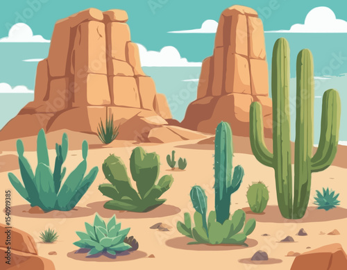 Desert rock set, vector canyon stone kit, wild west plants, environment nature objects, cactus, agave. Mountain solid boulder, cliff formation, landscape elements, succulent. Desert rock game clipart
