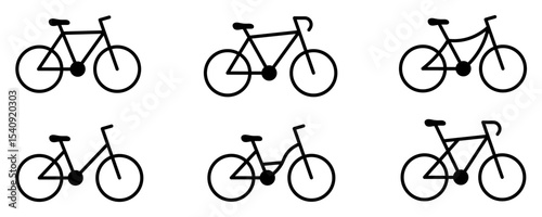 Black linear icons of bicycles. Concept of riding a bicycle, motorcycle in minimalist design.
Vector simple illustration.
