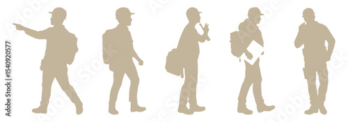 People with various occupations professions standing together in row vector flat black silhouettes set collection.
